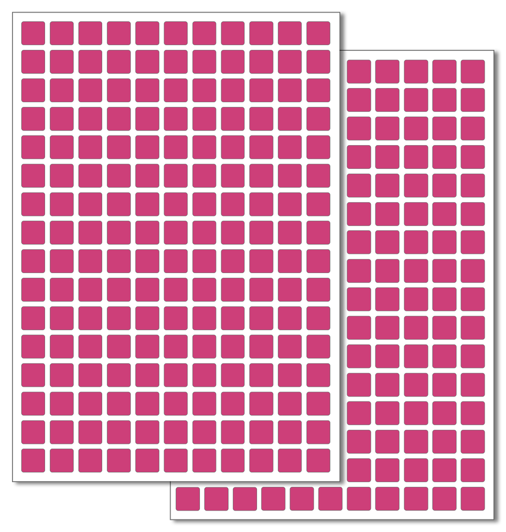 Темно-розовые виниловые наклейки для маркировки Policomprint М14, 10х10 мм. 352 шт.