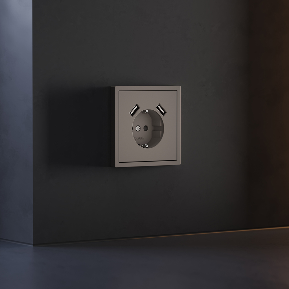Накладка для розетки с заземлением и защитными шторками, с USB A+A, (капучино) Voltum S70 VLS000914
