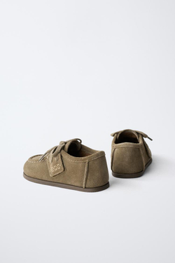 ZARA КОЖАНЫЕ ТОПСАЙДЕРЫ BAREFOOT, ЗЕЛЕНЫЙ ХАКИ