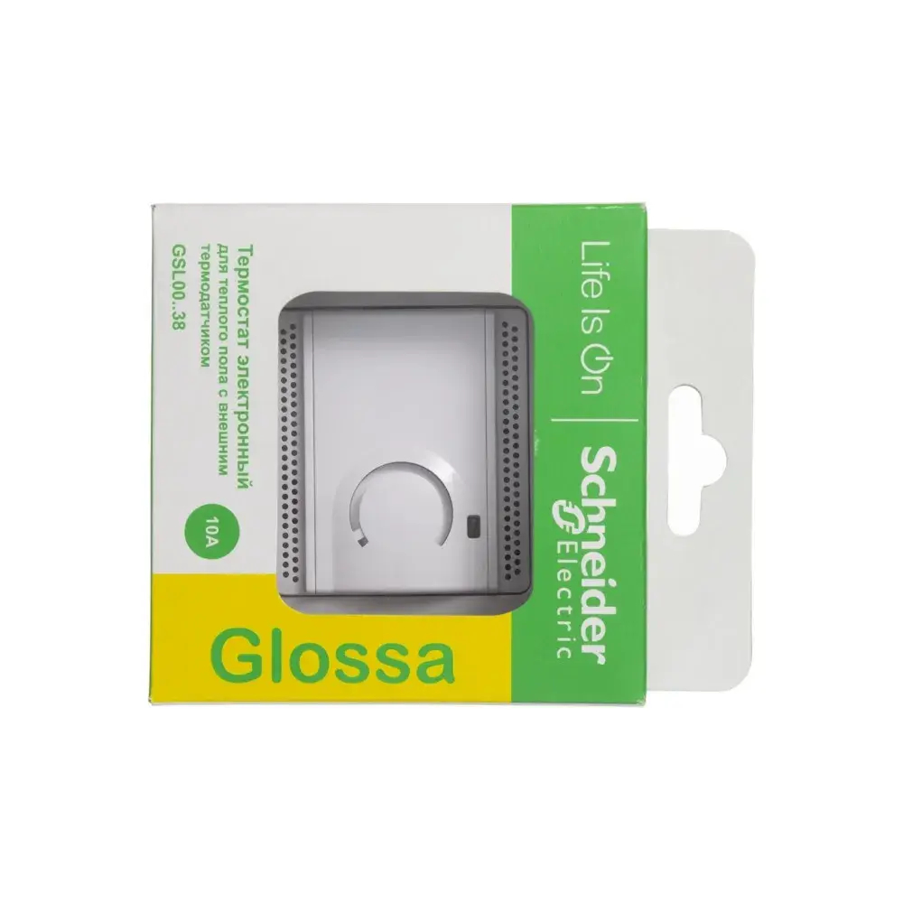 GLOSSA ТЕРМОСТАТ электронный для теплого пола с датчиком, 10A, в сборе, БЕЛЫЙ