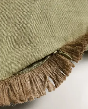 ZARA HOME НАВОЛОЧКА ДЛЯ ДЕКОРАТИВНОЙ ПОДУШКИ С БАХРОМОЙ ИЗ ДЖУТА, ЗЕЛЕНЫЙ