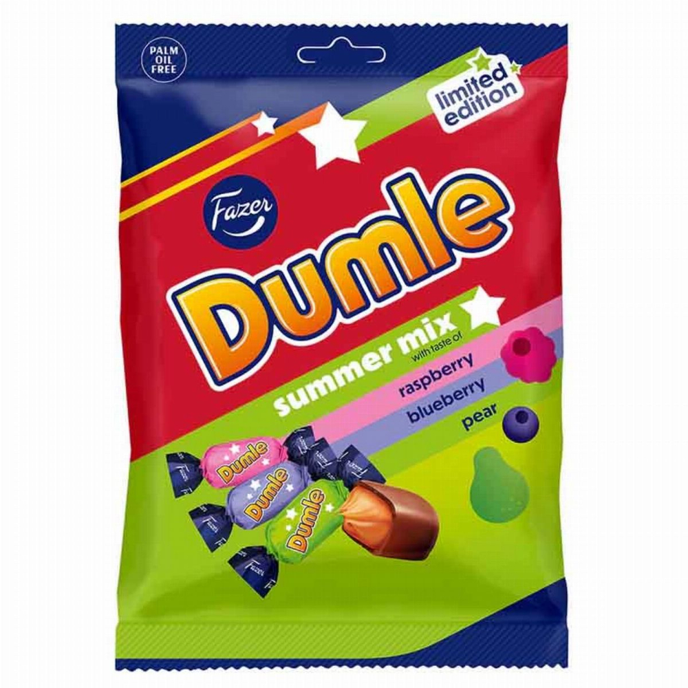 Fazer Dumle Summer Mix со вкусом малины груши и черники 180 г (Из Финляндии)
