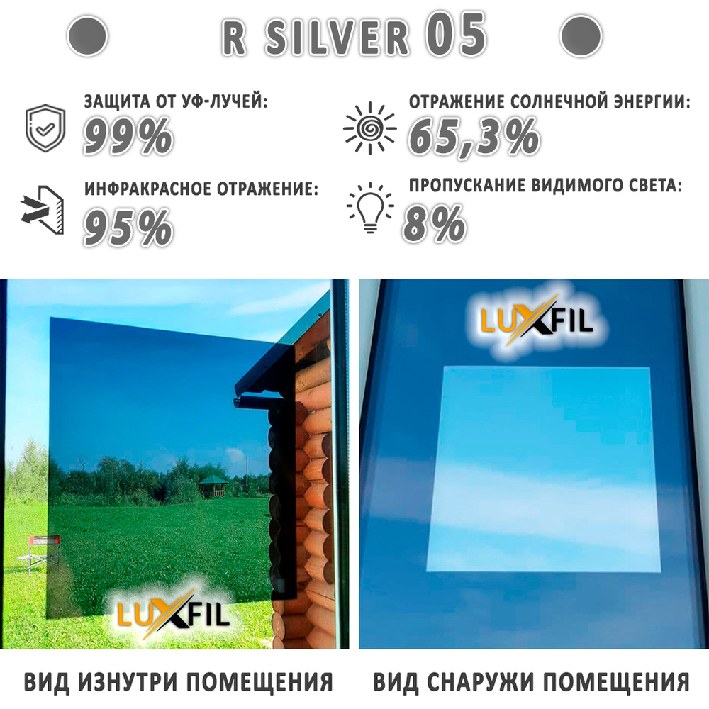 Пленка солнцезащитная зеркальная R SILVER 05 LUXFIL, (на отрез)