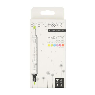 Скетч-маркеры 6 цветов двусторонние "Sketch&Art. Неоновые Цвета" (BrunoVisconti)