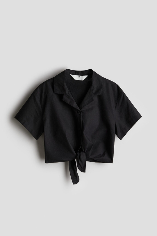H&M Рубашка укороченная с узлом, черный
