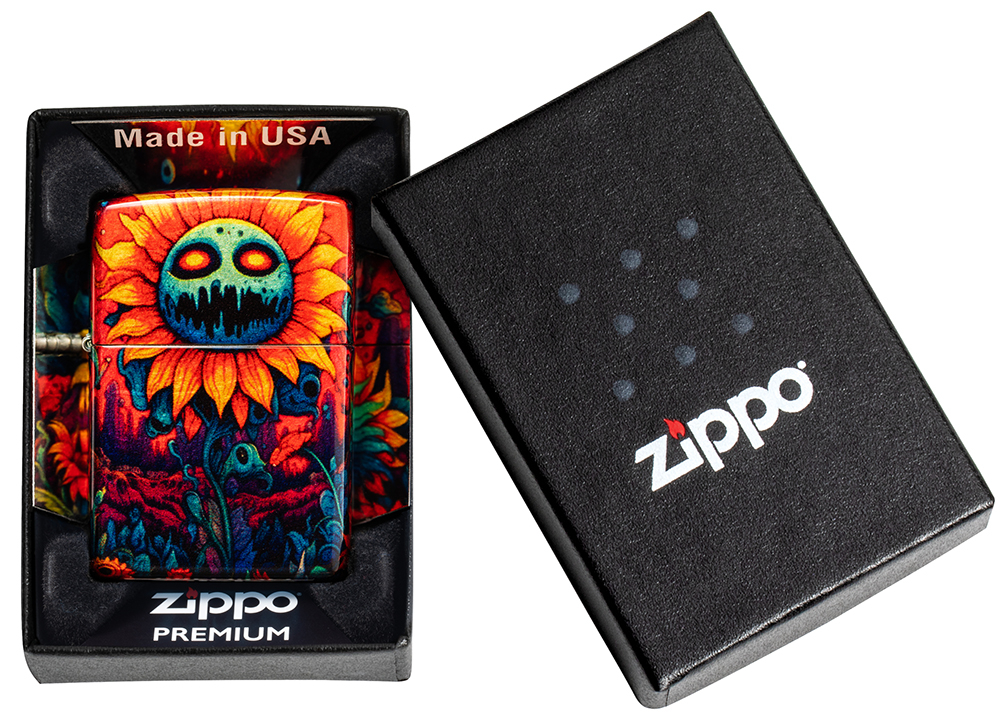 Зажигалка ZIPPO Spooky Sunflower с покрытием 540 Tumbled Brass, латунь/сталь, разноцветная, 38x13x57