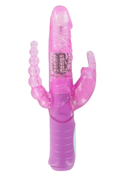Розовый вибратор RABBIT DUAL PLEASURE с клиторальным и анальным стимуляторами - 22 см. (Цвет: розовый)