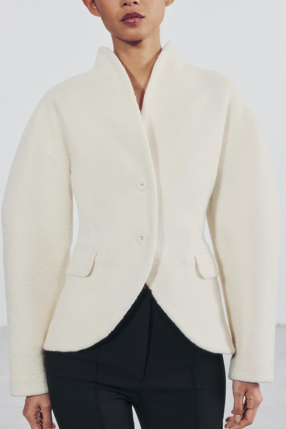 ZARA ЖАКЕТ БУКЛЕ, ЦВЕТ СЛОНОВОЙ КОСТИ