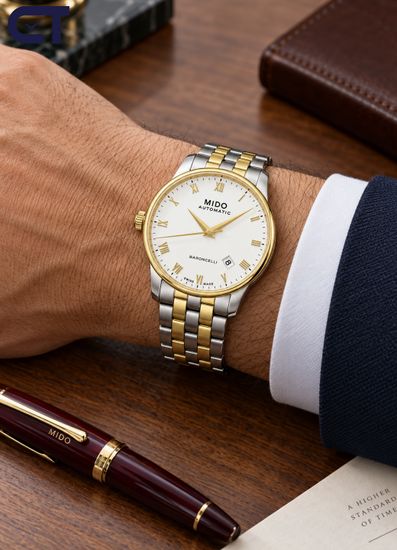 Mido Baroncelli Date Automatic M8600.9.26.1 с автоподзаводом и стальным браслетом мужские швейцарские часы