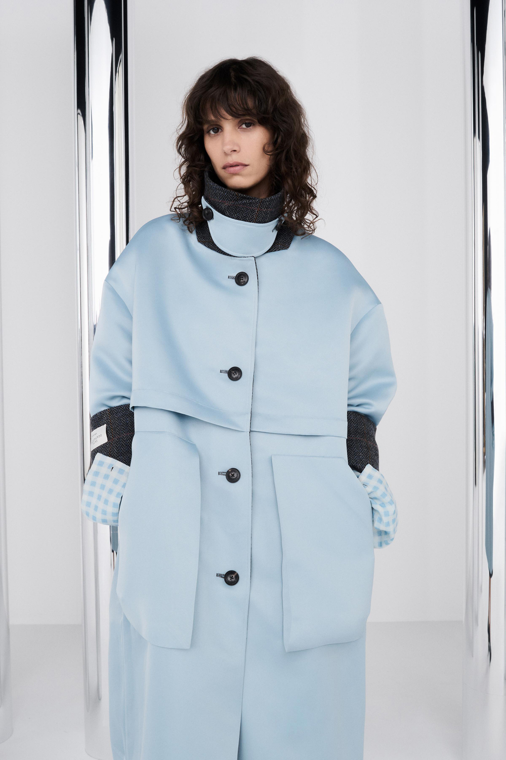 ZARA X BAISI GUADAGNINO ДВУСТОРОННИЙ ПЛАЩ, СИНИЙ/СЕРЫЙ