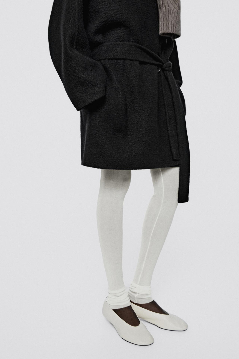 Massimo Dutti Кожаные балетки на низком каблуке - Limited Edition, ванильный