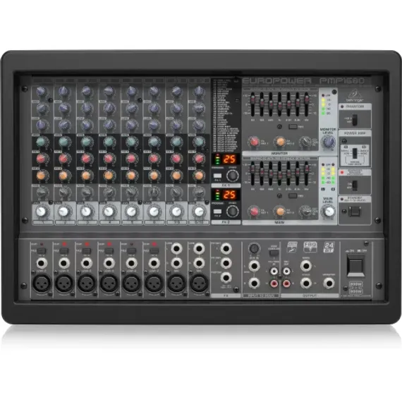 Behringer PMP1680S - микшер со встроен усилит,рэковый,2х800 Вт,6 моно,2 стерео, эквалайзер, эффекты