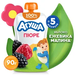Пюре Агуша Яблоко-ежевика-малина с 5 мес 90 г