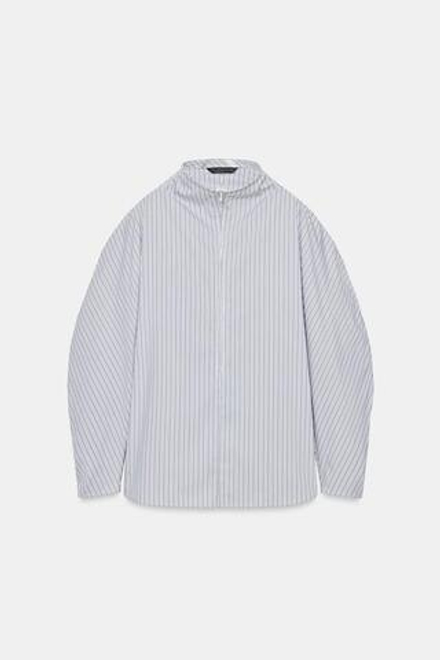 ZARA РУБАШКА ИЗ ПОПЛИНА В ПОЛОСКУ С ОБЪЕМОМ, БЕЛЫЙ/СЕРЫЙ