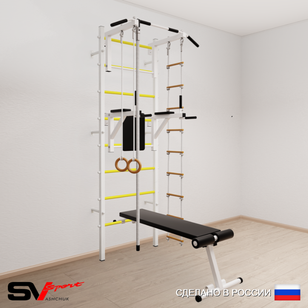 Шведская стенка Sv Sport усиленная 606 (Турник стандарт/Брусья/Скамья/Канат/Кольца/Лестница)