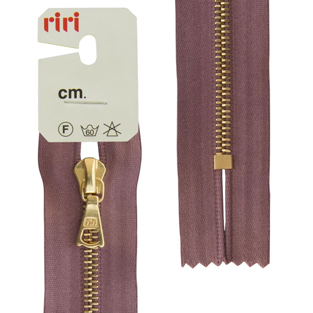 Молния металл RIRI Т4 (4 мм) 1 зам., н/раз., 18 см, Gold, атласная тесьма, цв.9419, серо-сиреневый, 1 шт