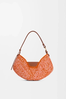 Loewe Сумка среднего размера Swing из рафии и телячьей кожи, ярко-оранжевый/розовый