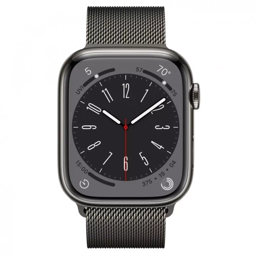 Apple Watch Series 8, 41мм, из стали цвета «графит», миланский сетчатый браслет