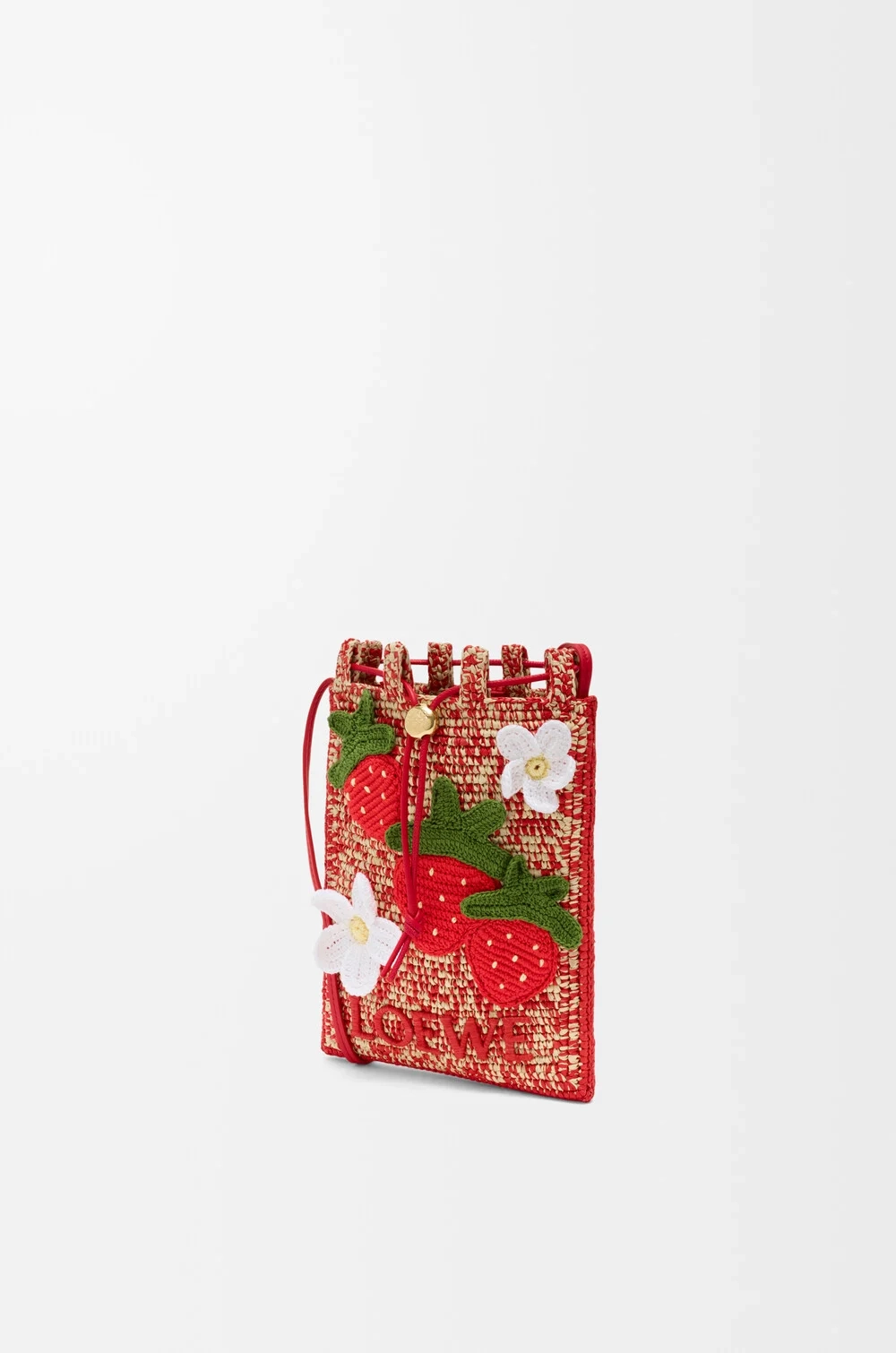 Loewe Сумка-мешок Patch Crochet на шнурке из телячьей кожи и рафии, красный