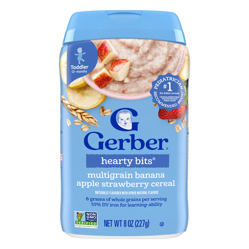 Gerber, Hearty Bits®, мультизлаковая каша, для детей от 12 месяцев, банан, яблоко, клубника, 227 г (8 унций)