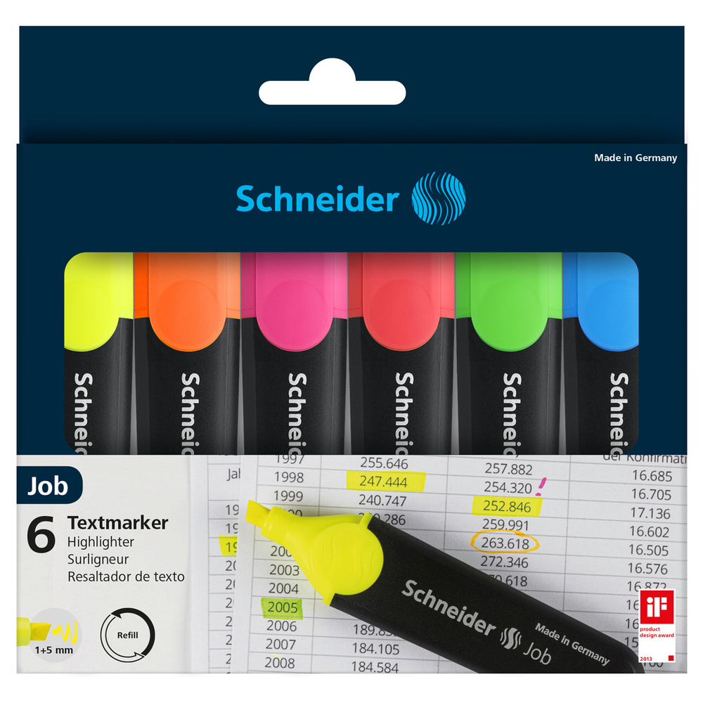 Набор текстовыделителей Schneider "Job" 6 цветов, 1-5мм