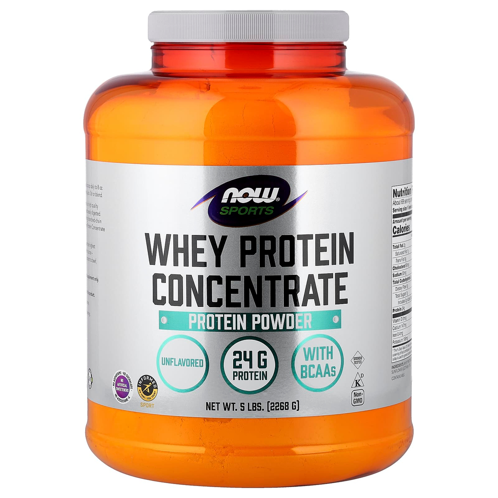 NOW Foods, Sports, концентрат сывороточного протеина в порошке, без добавок, 2268 г (5 фунтов)