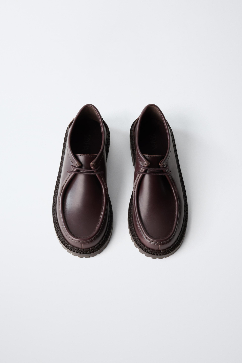 ZARA КОЖАНЫЕ ТУФЛИ-МОКАСИНЫ, ГРАНАТОВЫЙ