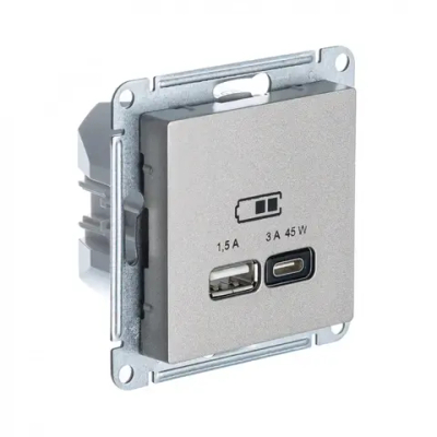ATLASDESIGN USB РОЗЕТКА A + тип-C 45Вт высокоскор.заряд. QC, PD, механизм, ШАМПАНЬ