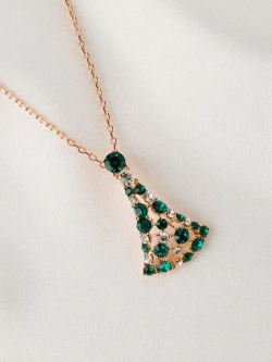 Подвеска на цепочке Россыпь из зеленых камней Swarovski