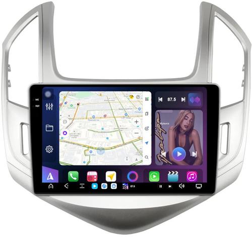 Магнитола для Chevrolet Cruze 1 2012-2015 (рамка серебро) - FarCar S500-TS20 монитор 9.5" 2K QLED на Android 14, Быстрейшая, CarPlay, 4G SIM-слот