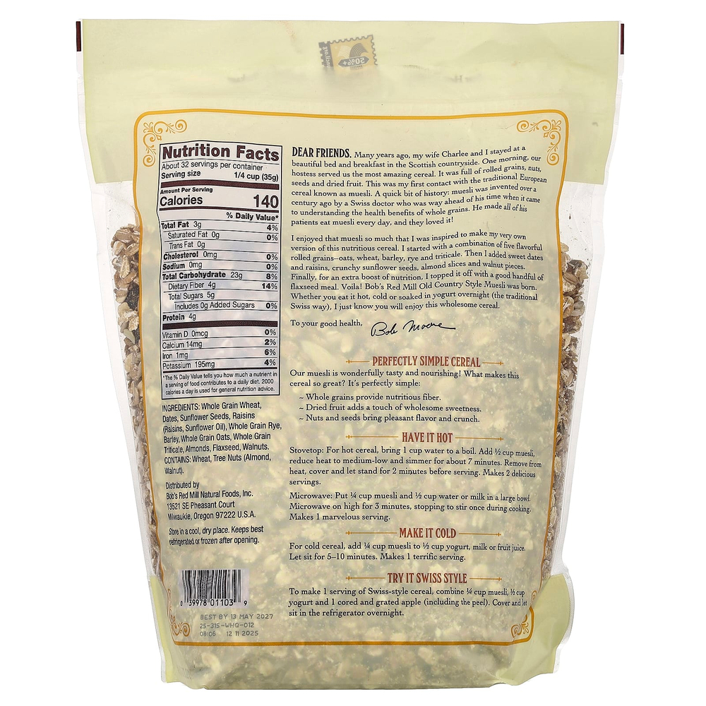 Bob's Red Mill, мюсли в деревенском стиле, цельнозерновые, 1,13 кг (40 унций)