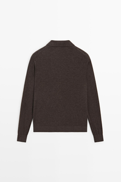 Massimo Dutti Вязаный свитер из шерстяной смеси с застежкой-молнией на четверть длины, шоколадно-коричневый