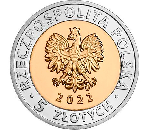 5 злотых 2022 года памятная "Мошненский замок. Биметалл. Архитектура