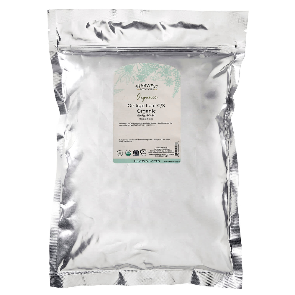 Starwest Botanicals, органические листья гинкго билоба, нарезанные и просеянные, 453,6 г (1 фунт)