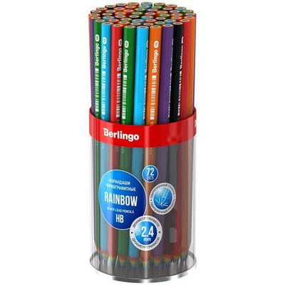 Карандаш ч/г, HB из перераб.бумаги, радуж.сечение, круг., заточ."Rainbow" (Berlingo)