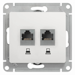 GLOSSA РОЗЕТКА двойная компьютерная RJ45+RJ45 кат. 5e, механизм, БЕЛЫЙ