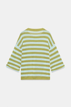 ZARA ТРИКОТАЖНЫЙ ТОП В ПОЛОСКУ, ЗЕЛЕНАЯ ПОЛОСА