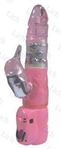 Розовый вибратор-ротатор  LURE COCK  с клиторальным стимулятором