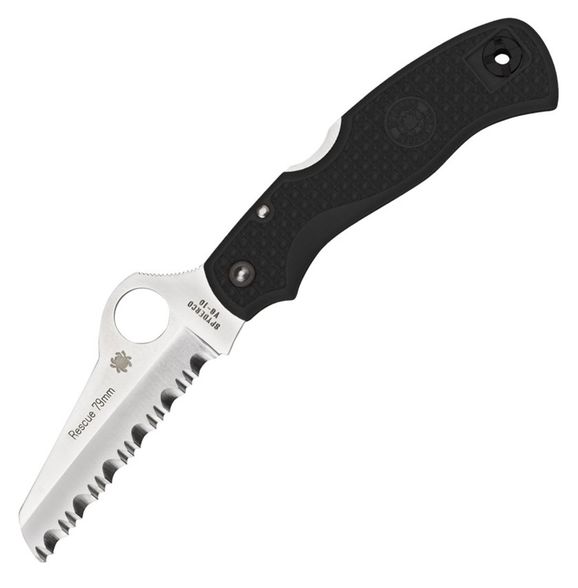 Цена наНож складной Rescue 79 mm Spyderco 45SBK, сталь VG-10 Satin Serrated, рукоять термопластик FRN, чёрный