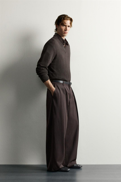 ZARA БРЮКИ RELAXED FIT СО СКЛАДКАМИ, БУРГУНДИ