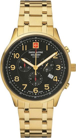 С браслетом Мужские наручные часы с золотым браслетом Swiss Alpine Military 7084.9117 Chronograph 43mm 10ATM