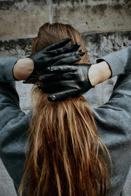 ZARA КОЖАНЫЕ ПЕРЧАТКИ С БИСЕРОМ, ЧЕРНЫЙ