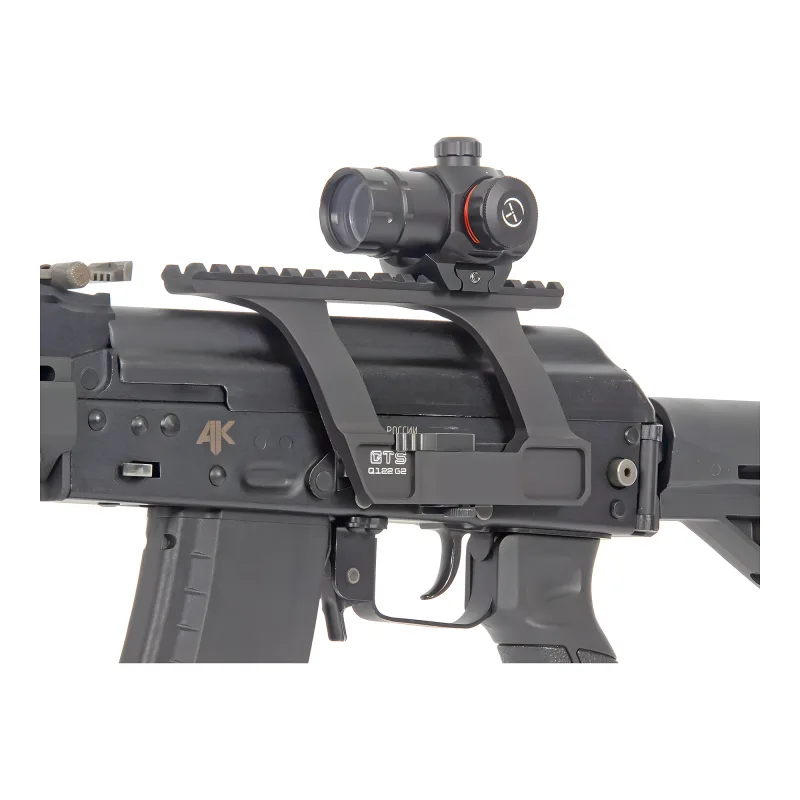 Коллиматор Target Optic 1x21, Weaver, зелёная/красная марка, точка 2 MOA - крупный план, вид сбоку под углом