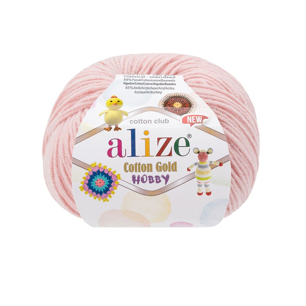 Пряжа Alize (Ализе) Cotton Gold Hobby New / уп.10 мот. по 50 г, 165 м, 393 светло-розовый