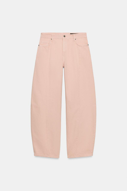 ZARA ДЖИНСЫ ZW COLLECTION BARREL ПЭЧВОРК СО СРЕДНЕЙ ПОСАДКОЙ, РОЗОВЫЙ