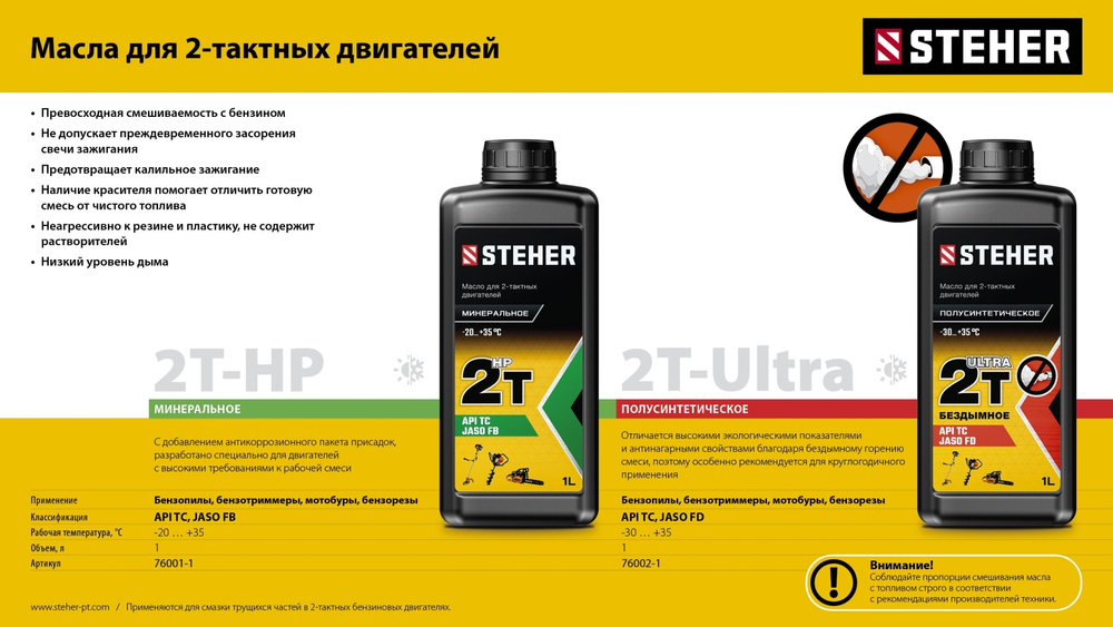 STEHER 2T-M, 1 л, минеральное масло для 2-тактных двигателей (76001-1)