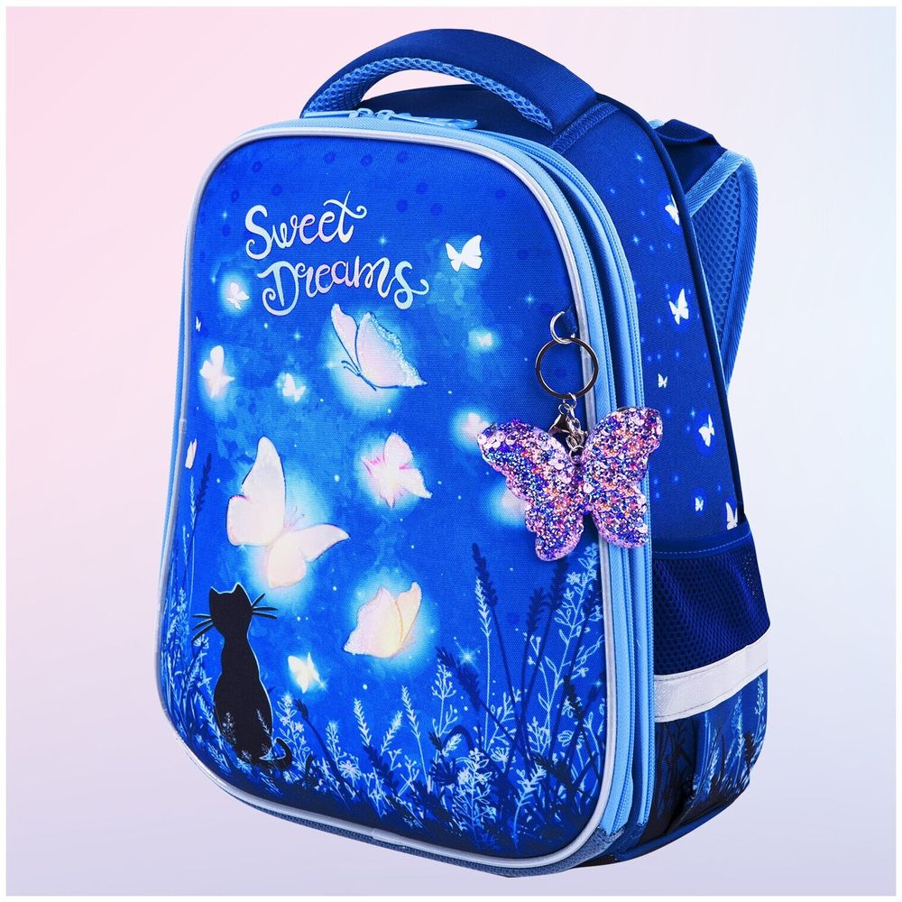 Ранец BRAUBERG PREMIUM, 2 отделения, с брелком, "Sweet dreams", СВЕТЯЩИЙСЯ, 38х29х16 см, 270593