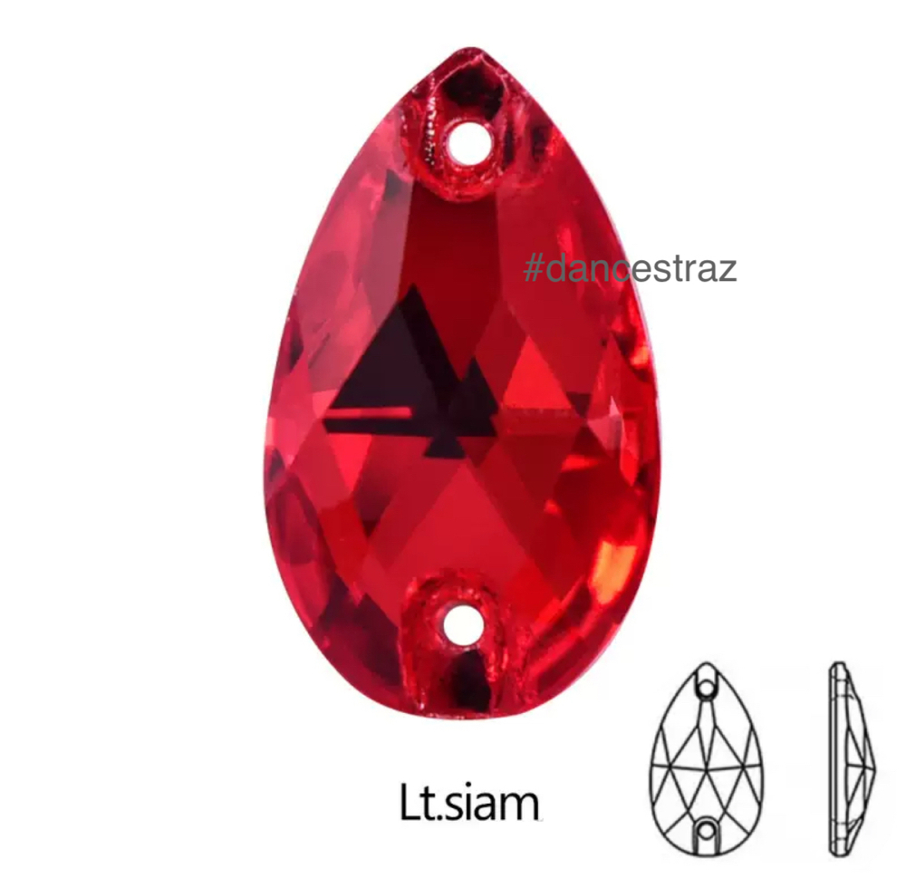 Стразы пришивные, Teardrop, Light Siam, 227, 16*25mm, (36 ea/pkg), 5A+, (F2)