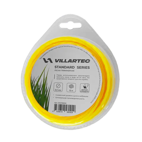 Леска для триммера витой квадрат 3,0 мм × 15 м VILLARTEC Standard, 5012769015