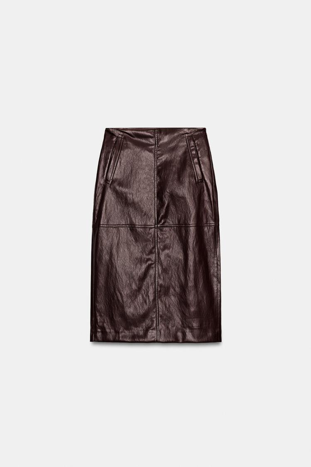 ZARA ЮБКА МИДИ ИЗ ИСКУССТВЕННОЙ КОЖИ, БУРГУНДИ